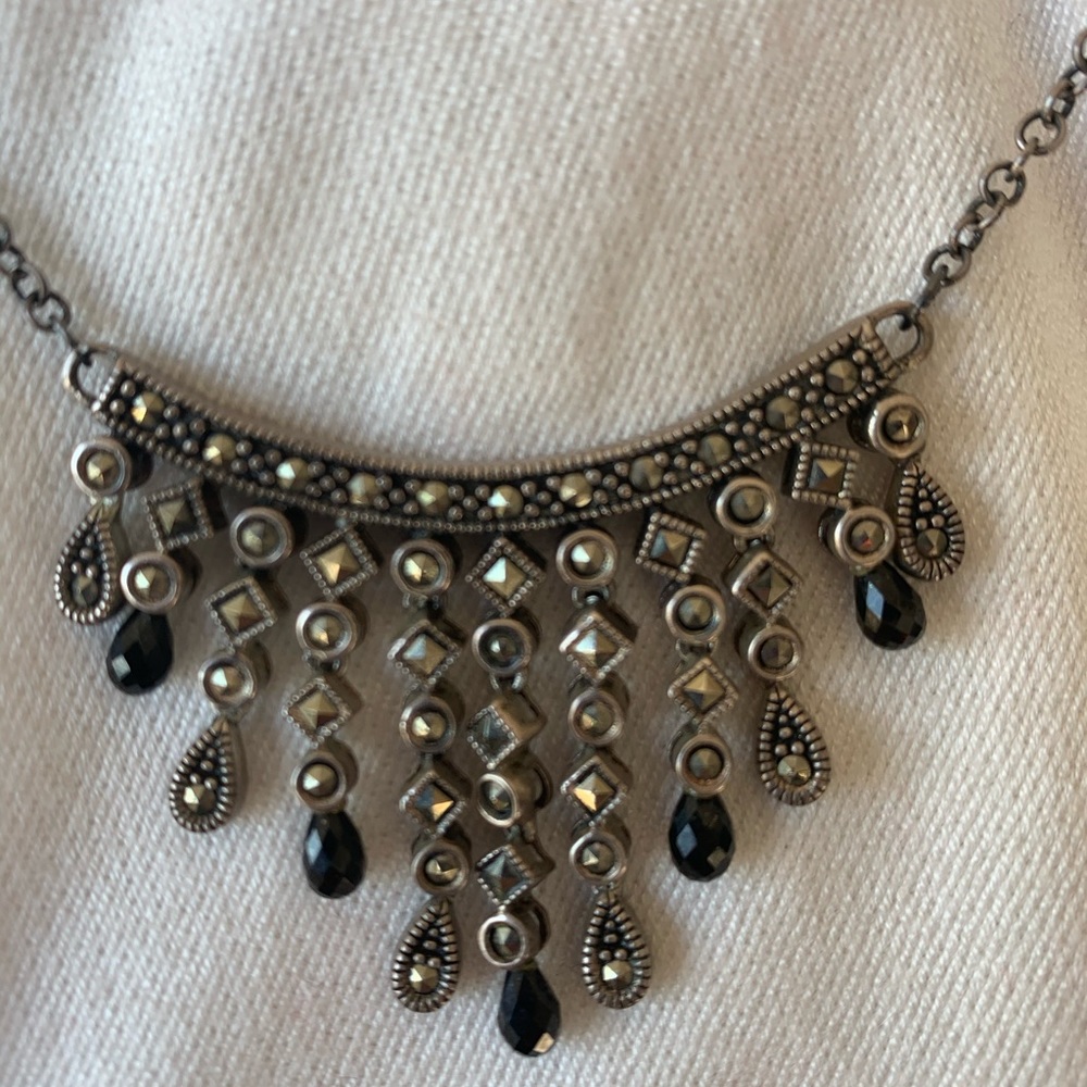 Marcasite and Onyx Sterling Silver Necklace